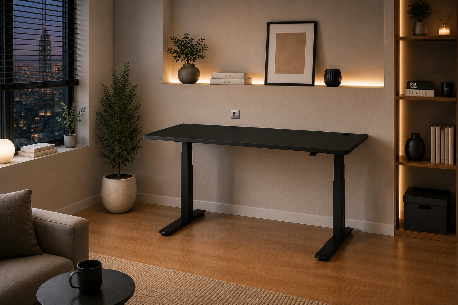 A classic black-and-white workspace
