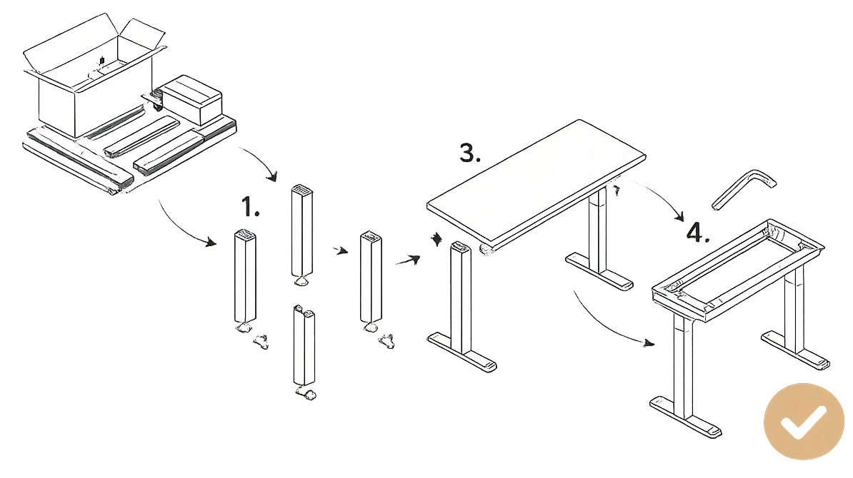 Desk assembly steps illustration
