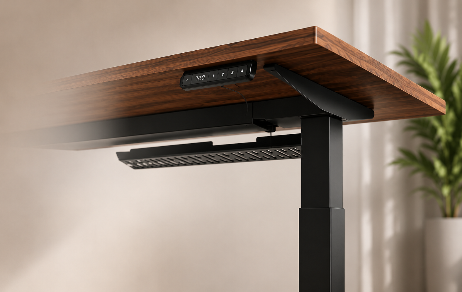 Walnut desk top detail with height controller