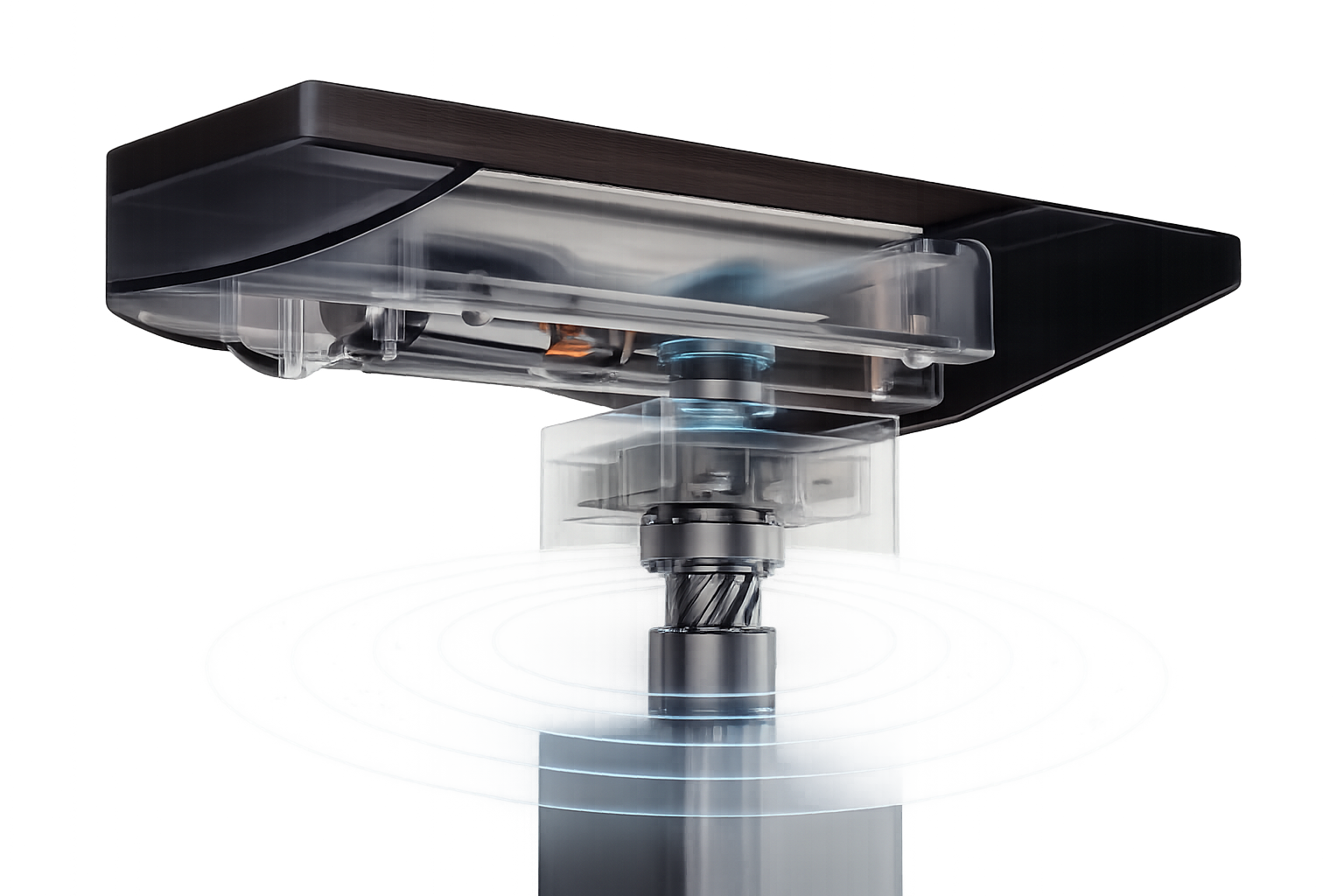 Cutaway of the quad-motor 4-column lifting mechanism