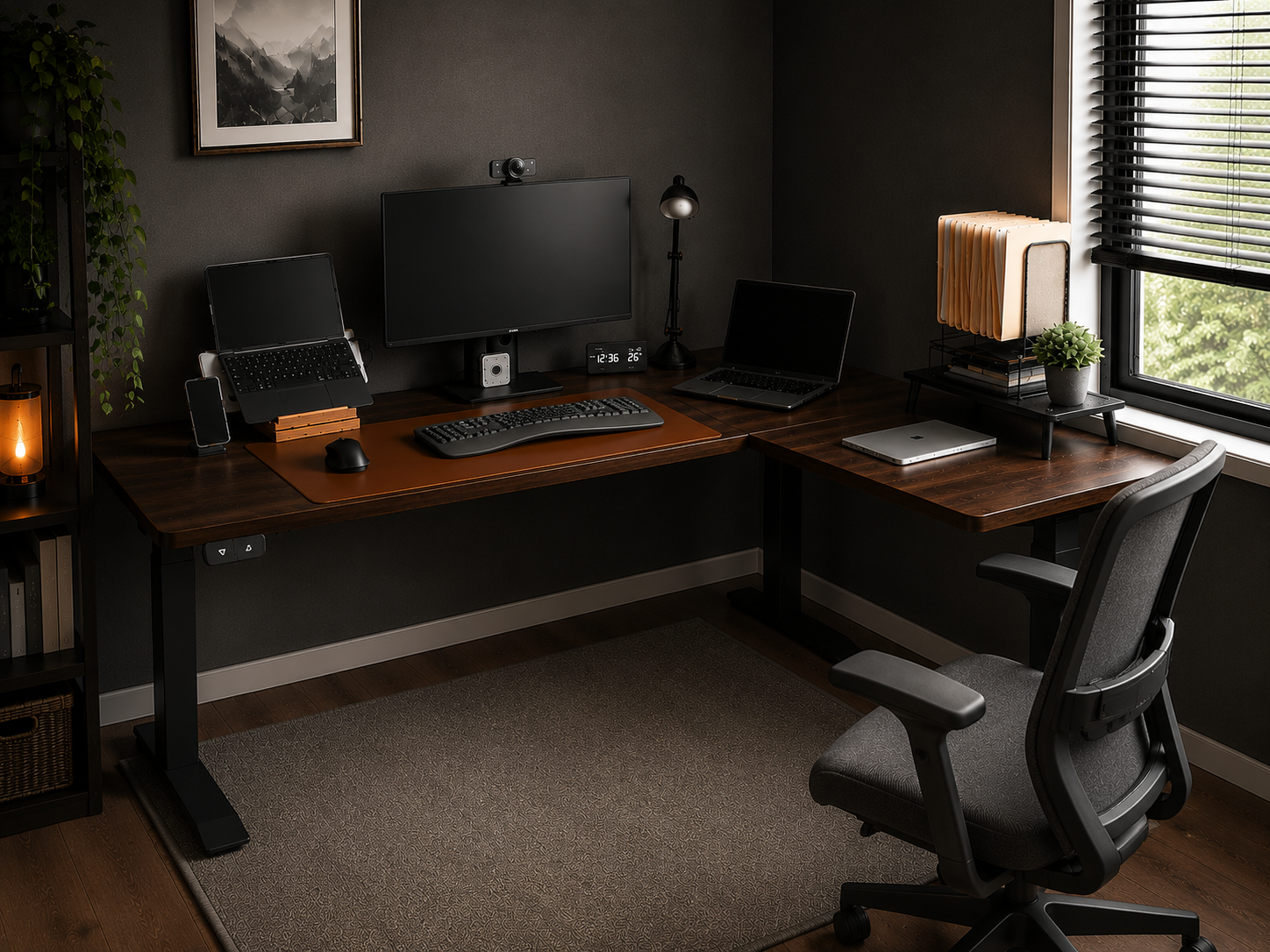 Corner home-office standing desk setup for remote work in Moldova and Romania